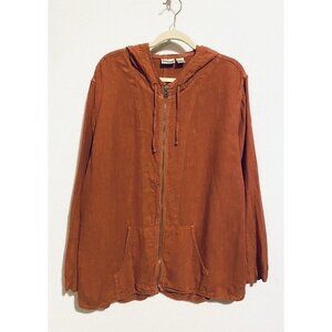 Chicos Hoodie Jacket Womens XL Dusty Rose Linen Full Zip Pockets Boho Beachy